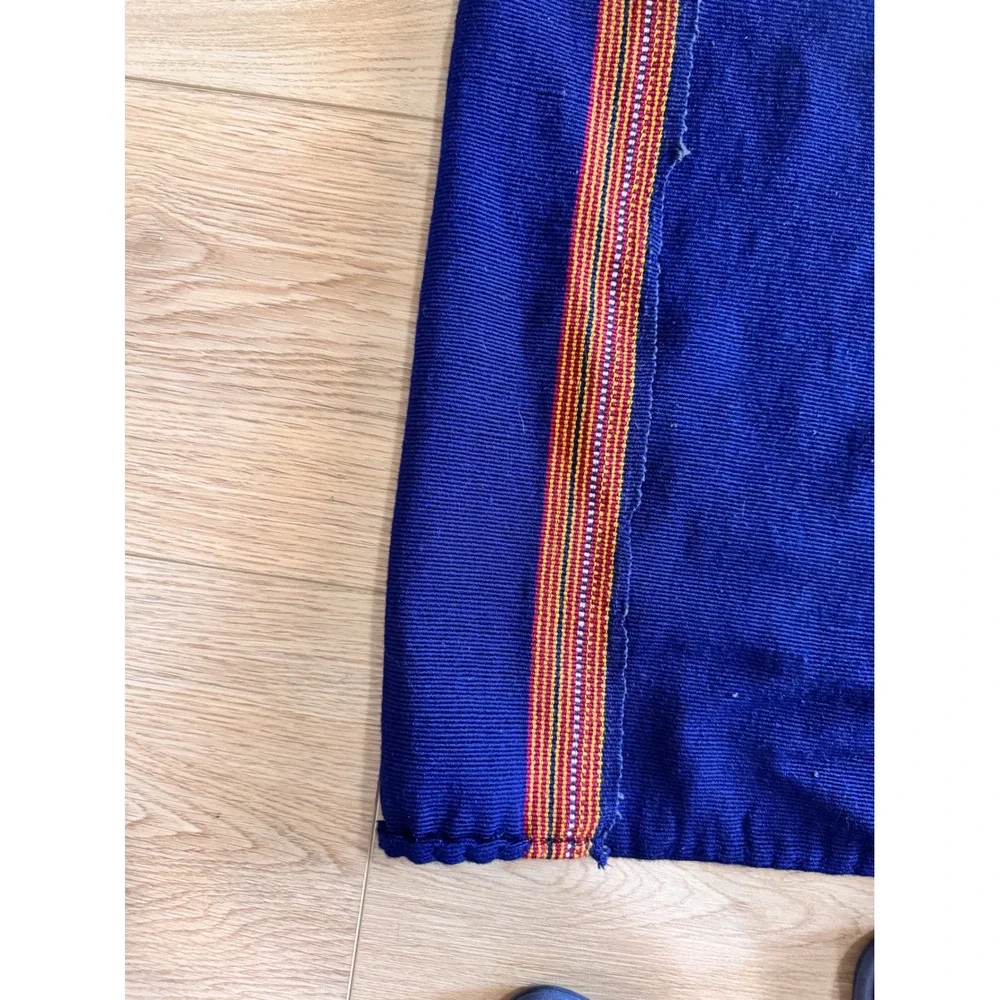 Vintage Handwoven Indigo Blue Tribal Textile Striped Embroidered Throw Blanket